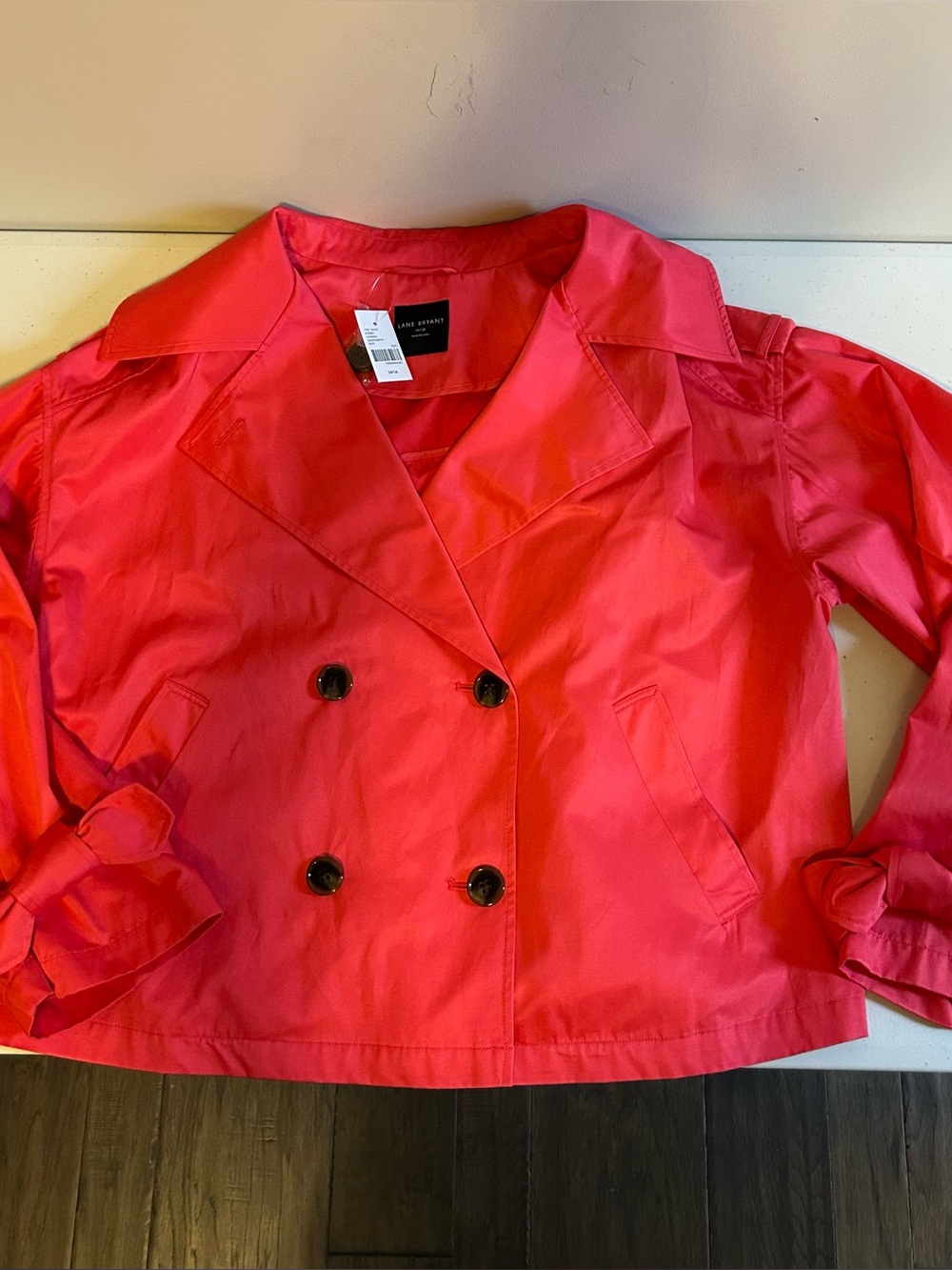 Lane Bryant Coral Double-Breasted Cropped Trench Jacket NWT